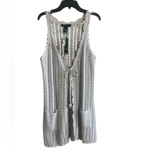 INC International Concepts NEW Grey/Silver Crochet Knit Vest with Pockets Size M